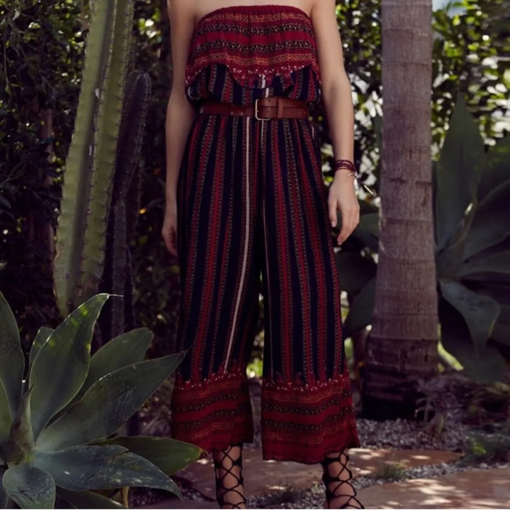 Free People Simone Flounce Boho Strapless Jumpsuit - Picture 4 of 15
